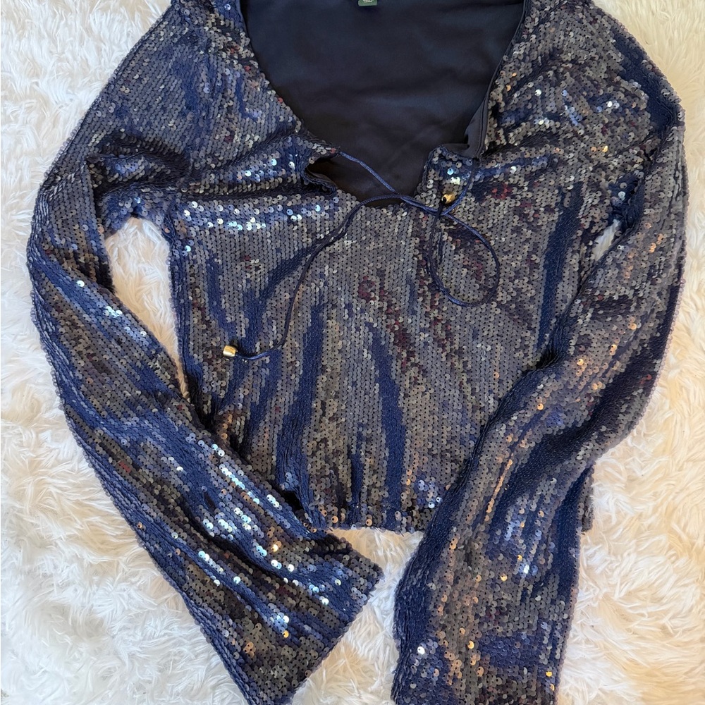 Wild Fable Sparkling Navy Sequin Blouse